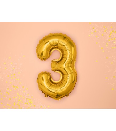 Balon foliowy Cyfra 3 - 35 cm - Złoty