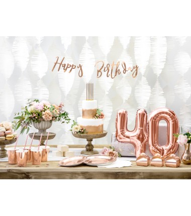 Balon foliowy Cyfra 4 - 35 cm - Różowo Złoty