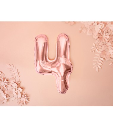 Balon foliowy Cyfra 4 - 35 cm - Różowo Złoty