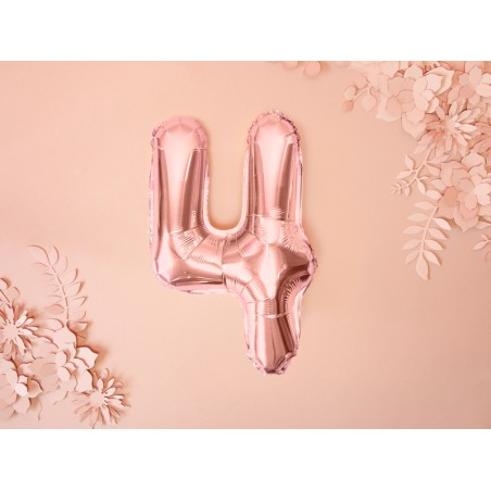 Balon foliowy Cyfra 4 - 35 cm - Różowo Złoty