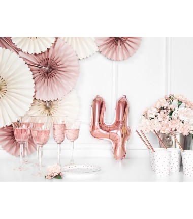 Balon foliowy Cyfra 4 - 35 cm - Różowo Złoty