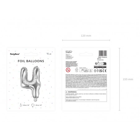 Balon foliowy Cyfra 4 - 35 cm - Srebrny