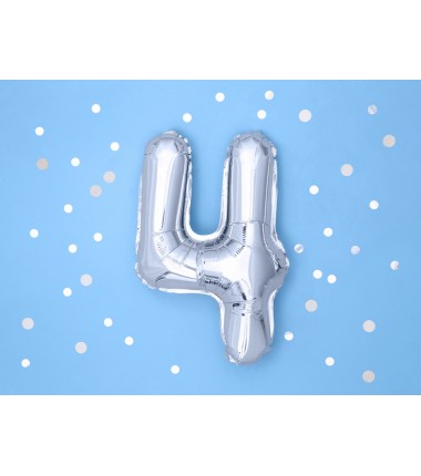 Balon foliowy Cyfra 4 - 35 cm - Srebrny