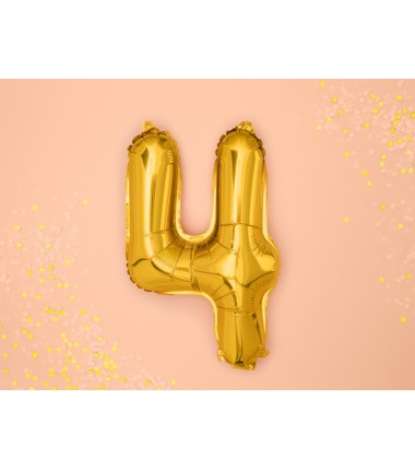 Balon foliowy Cyfra 4 - 35 cm - Złoty