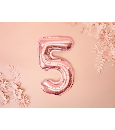 Balon foliowy Cyfra 5 - 35 cm - Różowo Złoty
