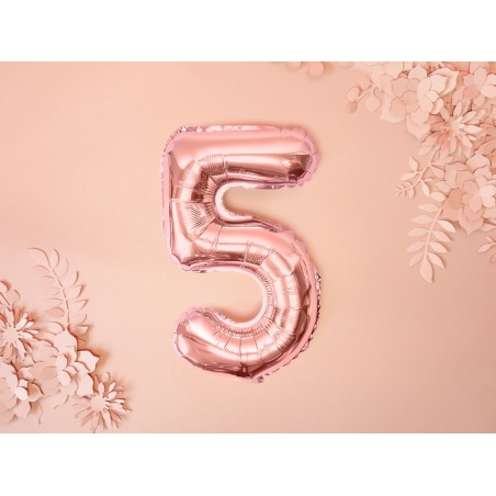 Balon foliowy Cyfra 5 - 35 cm - Różowo Złoty