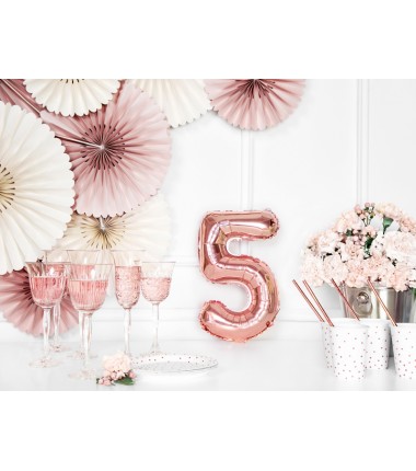 Balon foliowy Cyfra 5 - 35 cm - Różowo Złoty