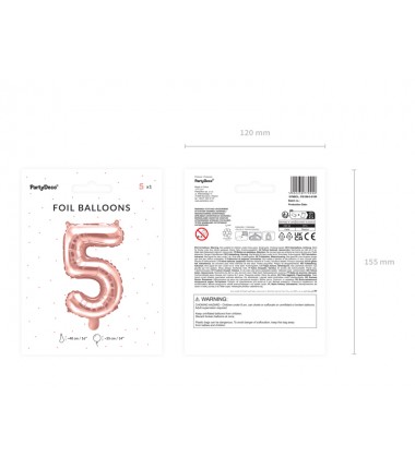 Balon foliowy Cyfra 5 - 35 cm - Różowo Złoty