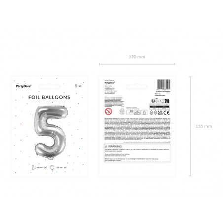 Balon foliowy Cyfra 5 - 35 cm - Srebrny