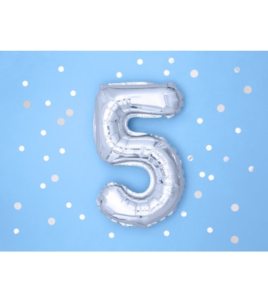 Balon foliowy Cyfra 5 - 35 cm - Srebrny