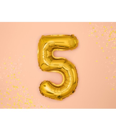 Balon foliowy Cyfra 5 - 35 cm - Złoty
