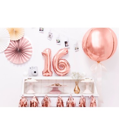 Balon foliowy Cyfra 6 - 35 cm - Różowo Złoty