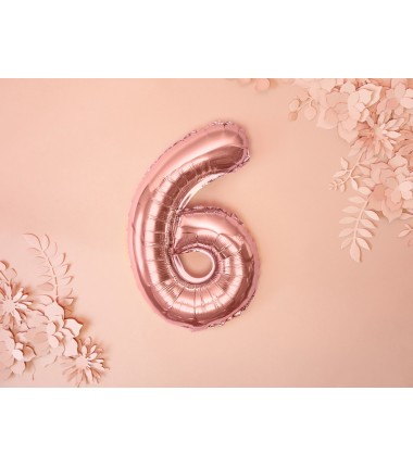 Balon foliowy Cyfra 6 - 35 cm - Różowo Złoty