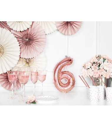 Balon foliowy Cyfra 6 - 35 cm - Różowo Złoty