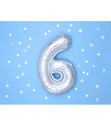 Balon foliowy Cyfra 6 - 35 cm - Srebrny