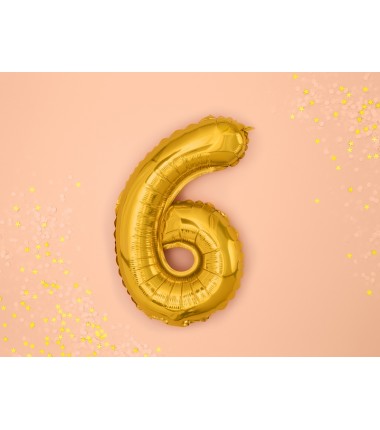 Balon foliowy Cyfra 6 - 35 cm - Złoty