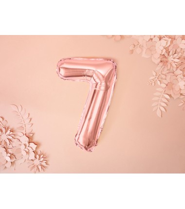 Balon foliowy Cyfra 7 - 35 cm - Różowo Złoty