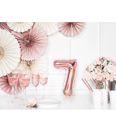 Balon foliowy Cyfra 7 - 35 cm - Różowo Złoty