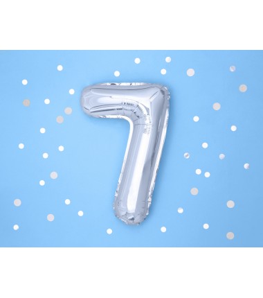Balon foliowy Cyfra 7 - 35 cm - Srebrny