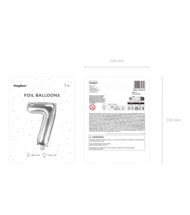 Balon foliowy Cyfra 7 - 35 cm - Srebrny