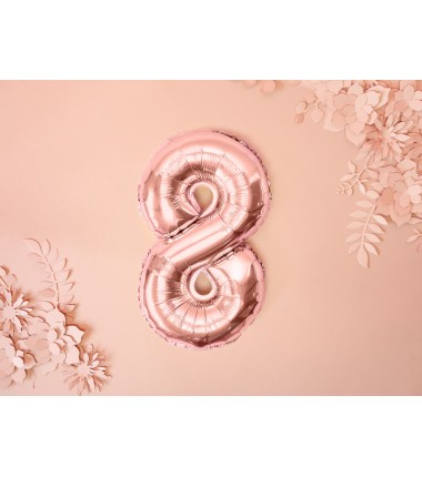 Balon foliowy Cyfra 8 - 35 cm - Różowo Złoty