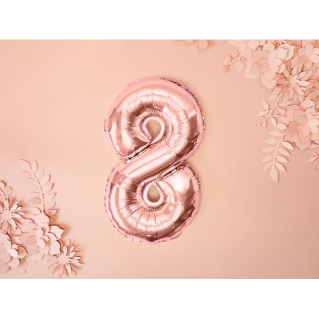 Balon foliowy Cyfra 8 - 35 cm - Różowo Złoty
