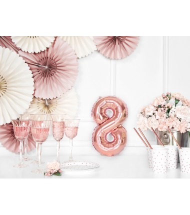 Balon foliowy Cyfra 8 - 35 cm - Różowo Złoty
