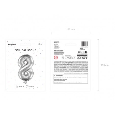 Balon foliowy Cyfra 8 - 35 cm - Srebrny