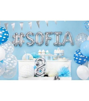 Balon foliowy Cyfra 8 - 35 cm - Srebrny