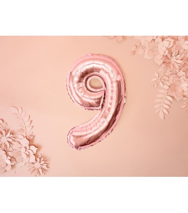 Balon foliowy Cyfra 9 - 35 cm - Różowo Złoty