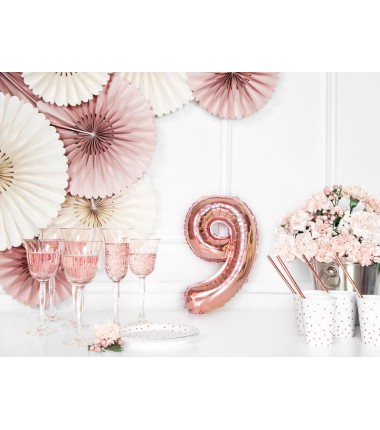 Balon foliowy Cyfra 9 - 35 cm - Różowo Złoty