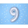 Balon foliowy Cyfra 9 - 35 cm - Srebrny