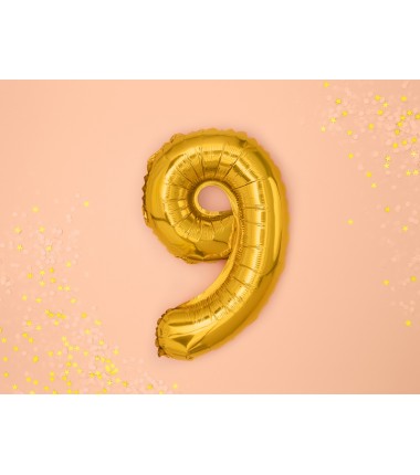 Balon foliowy Cyfra 9 - 35 cm - Złoty