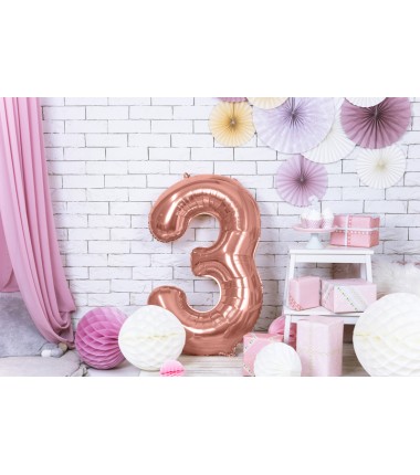 Balon foliowy Cyfra 3 - 86 cm - Różowe Złoto