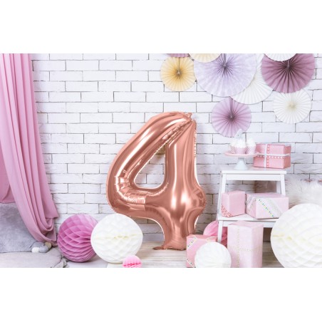 Balon foliowy Cyfra 4 - 86 cm - Różowe Złoto