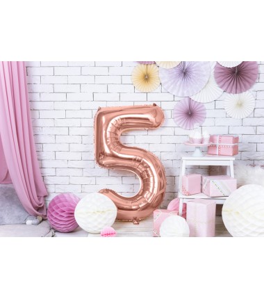 Balon foliowy Cyfra 5 - 86 cm - Różowe Złoto