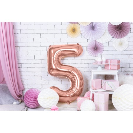 Balon foliowy Cyfra 5 - 86 cm - Różowe Złoto
