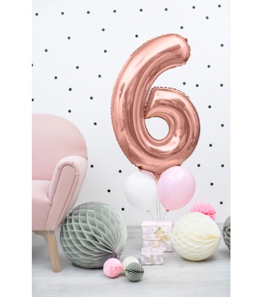 Balon foliowy Cyfra 6 - 86 cm - Różowe Złoto