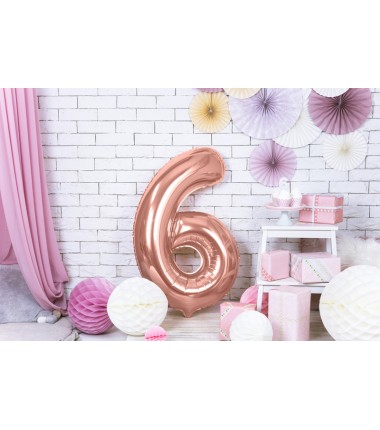 Balon foliowy Cyfra 6 - 86 cm - Różowe Złoto