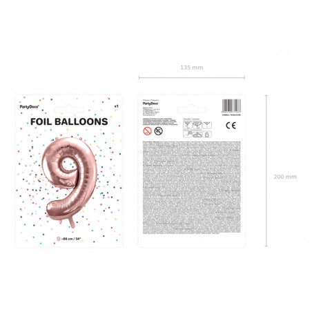 Balon foliowy Cyfra 9 - 86 cm - Różowe Złoto