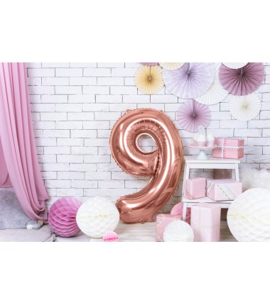 Balon foliowy Cyfra 9 - 86 cm - Różowe Złoto