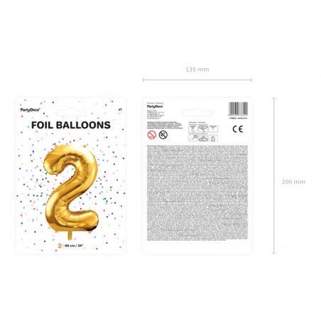 Balon foliowy Cyfra 2 - 86 cm - Złoty