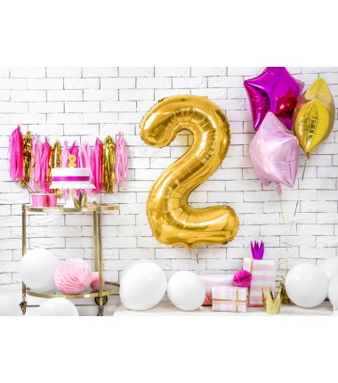 Balon foliowy Cyfra 2 - 86 cm - Złoty