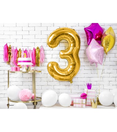 Balon foliowy Cyfra 3 - 86 cm - Złoty