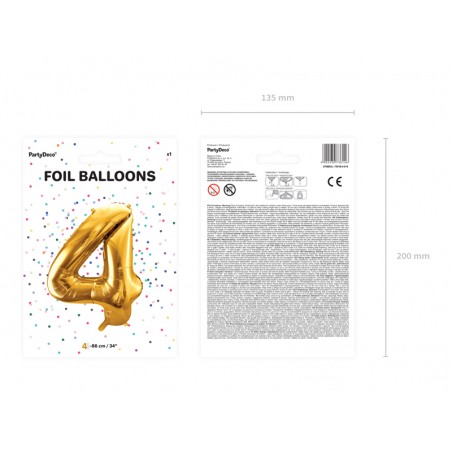 Balon foliowy Cyfra 4 - 86 cm - Złoty