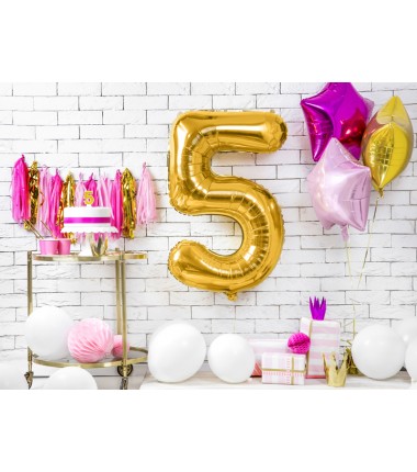 Balon foliowy Cyfra 5 - 86 cm - Złoty