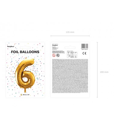 Balon foliowy Cyfra 6 - 86 cm - Złoty