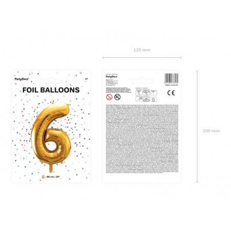 Balon foliowy Cyfra 6 - 86 cm - Złoty