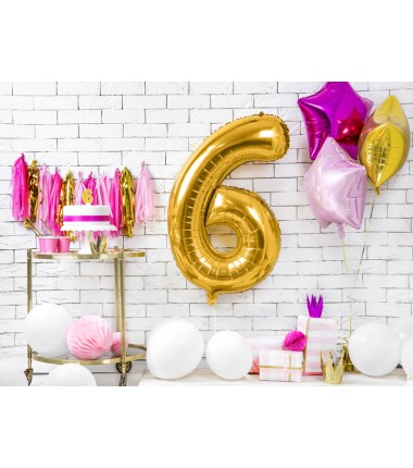 Balon foliowy Cyfra 6 - 86 cm - Złoty