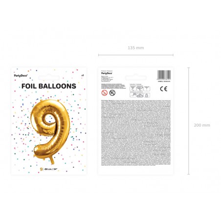 Balon foliowy Cyfra 9 - 86 cm - Złoty